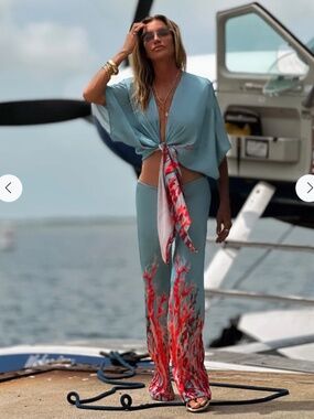Ramona LaRue Coral Reef Tie Blouse Blue